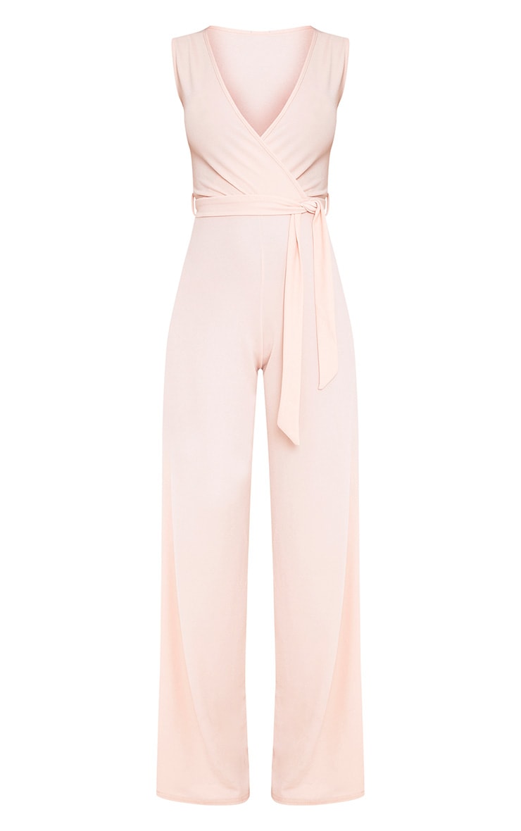 Harriet Blush Wrap Detail Tie Waist Jumpsuit PrettyLittleThing USA