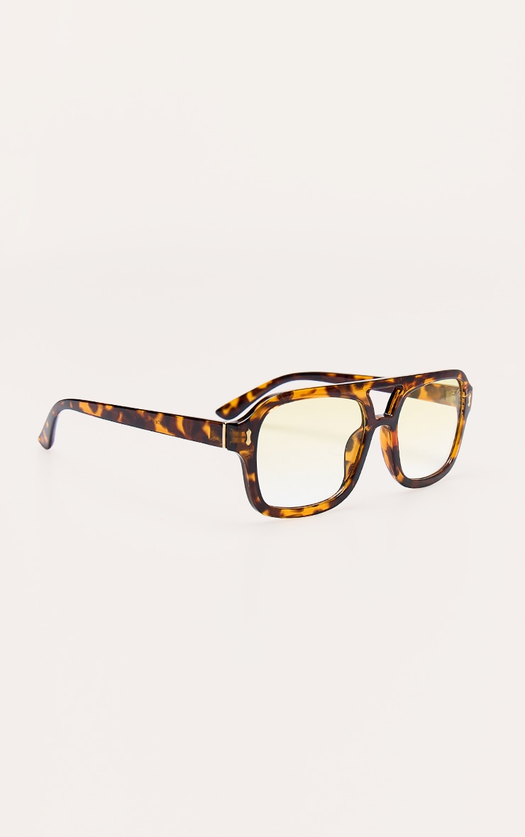Brown Tortoiseshell Frame Yellow Lens Aviator Sunglasses image 3