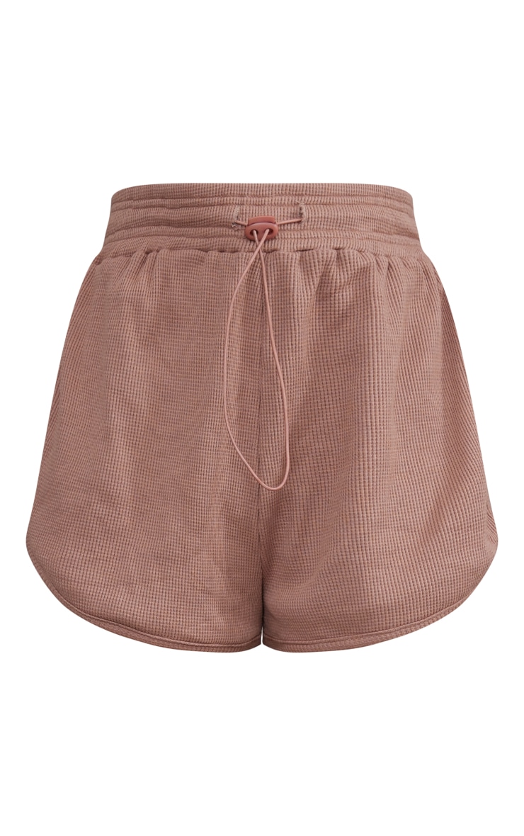 Taupe Waffle Rib Toggle Waist Runner Shorts image 6