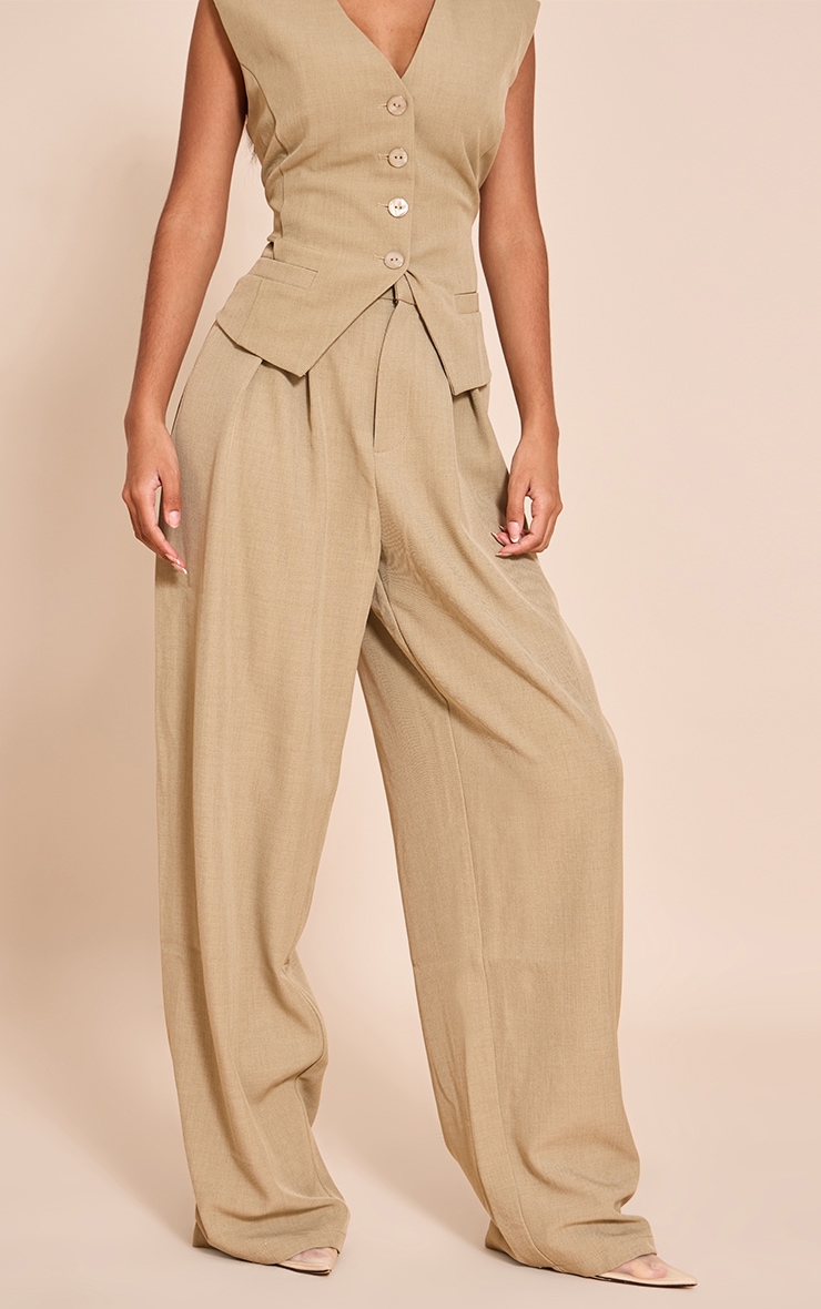 Petite Taupe Tailored High Waist Wide Leg Pants image 2