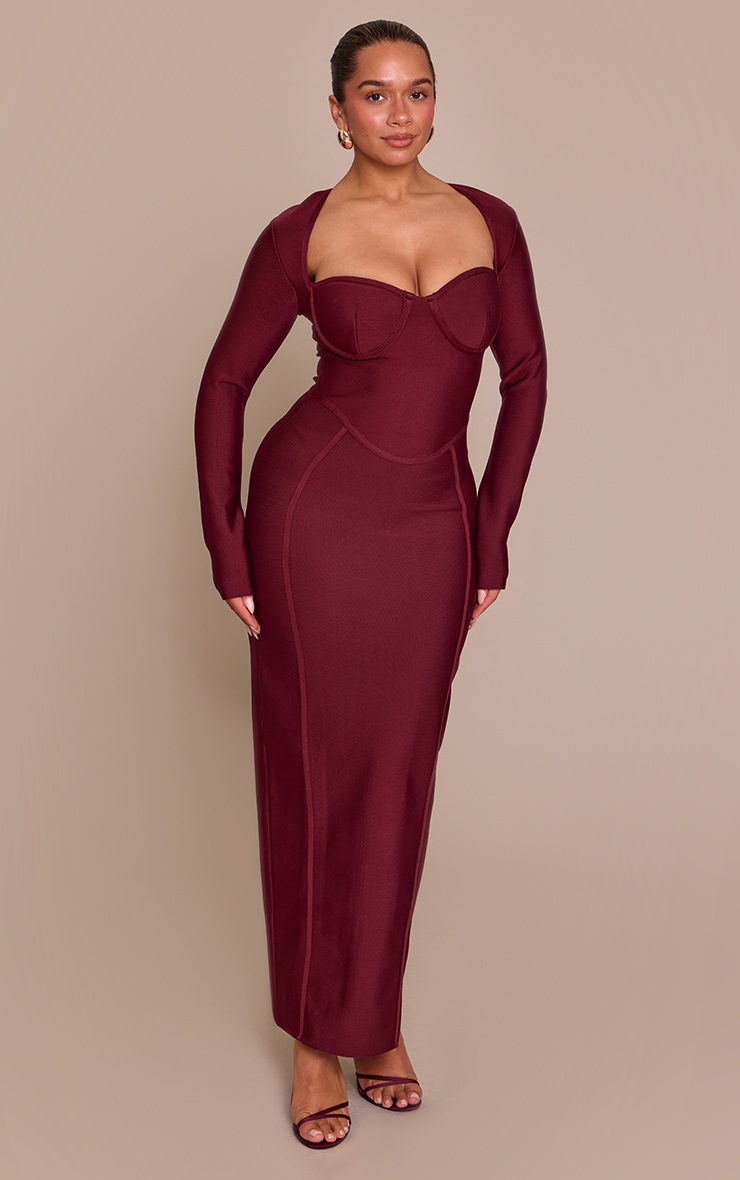 Shape Wine Bandage Long Sleeve Corset Maxi Dress image 1