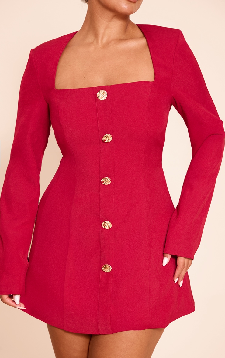 Shape red Tailored Square Neck Hammered Button Mini Dress image 4