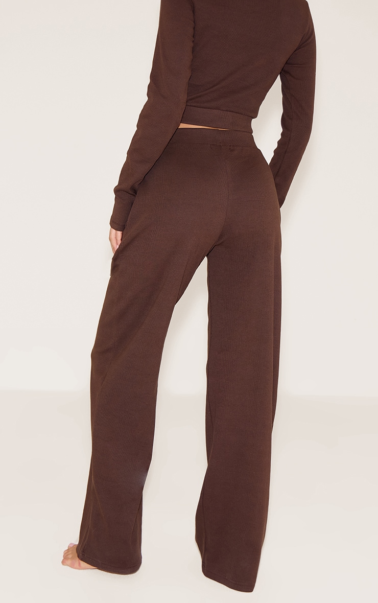 PrettyLittleThing Pantalon de pyjama large tonal côtelé chocolat à taille élastique image 3