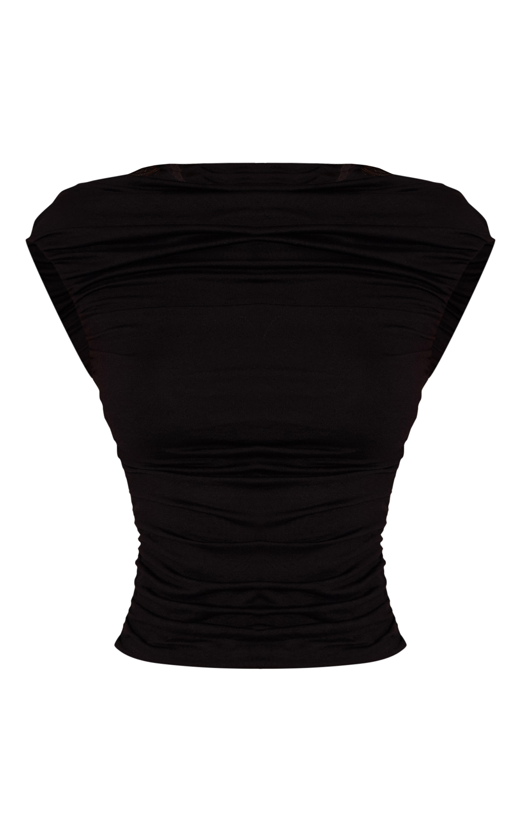 Black Soft Jersey Ruched Cap Sleeve Top image 5