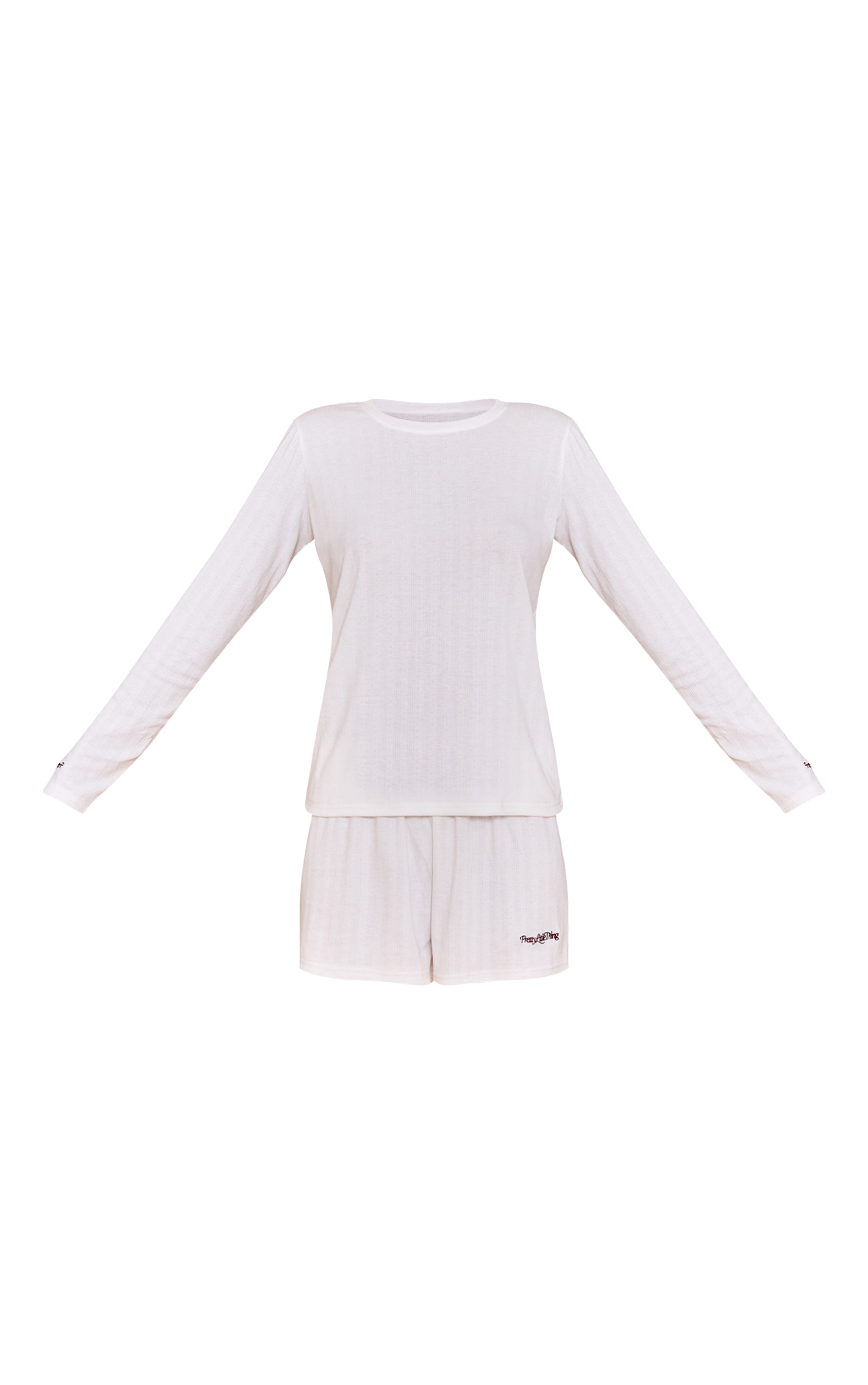PRETTYLITTLETHING White Embroidered Pointelle Short Pj Set image 5