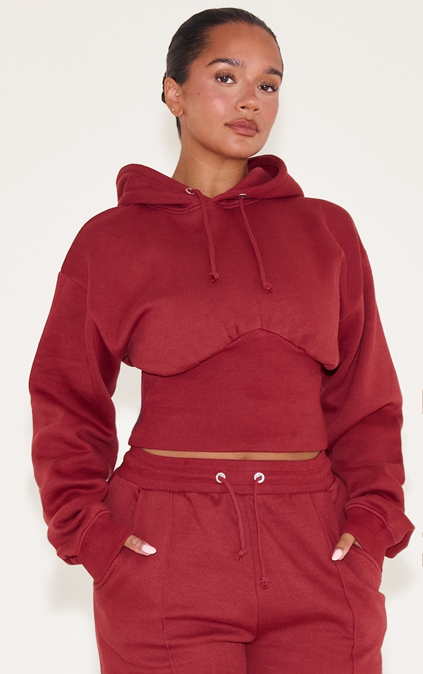 Shape Rosewood Sweat Cropped Shirred Waist Hoodie