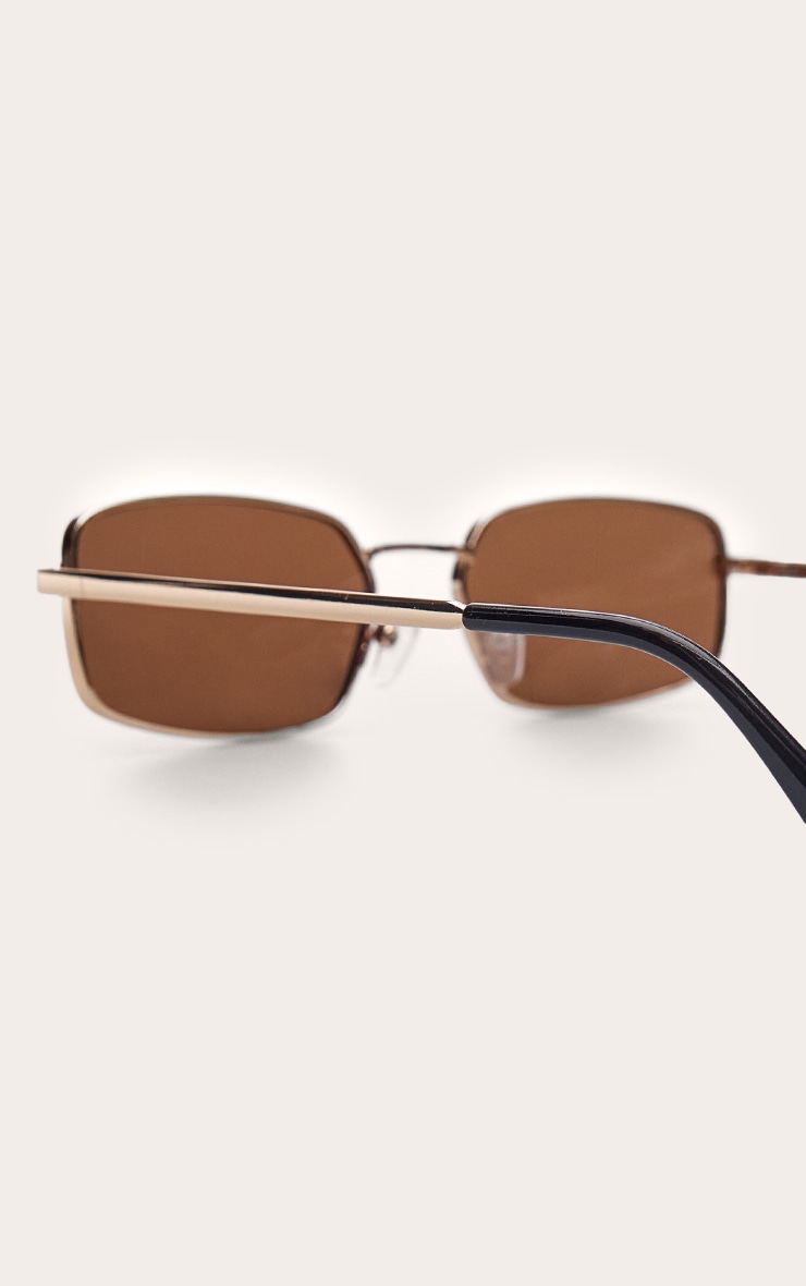 Gold Frame Brown Lens Metal Rectangle Sunglasses image 4