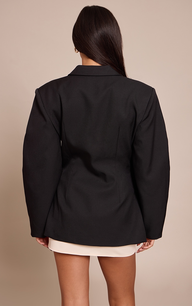 Black Asymmetric Detail Cocoon Sleeve Blazer image 2