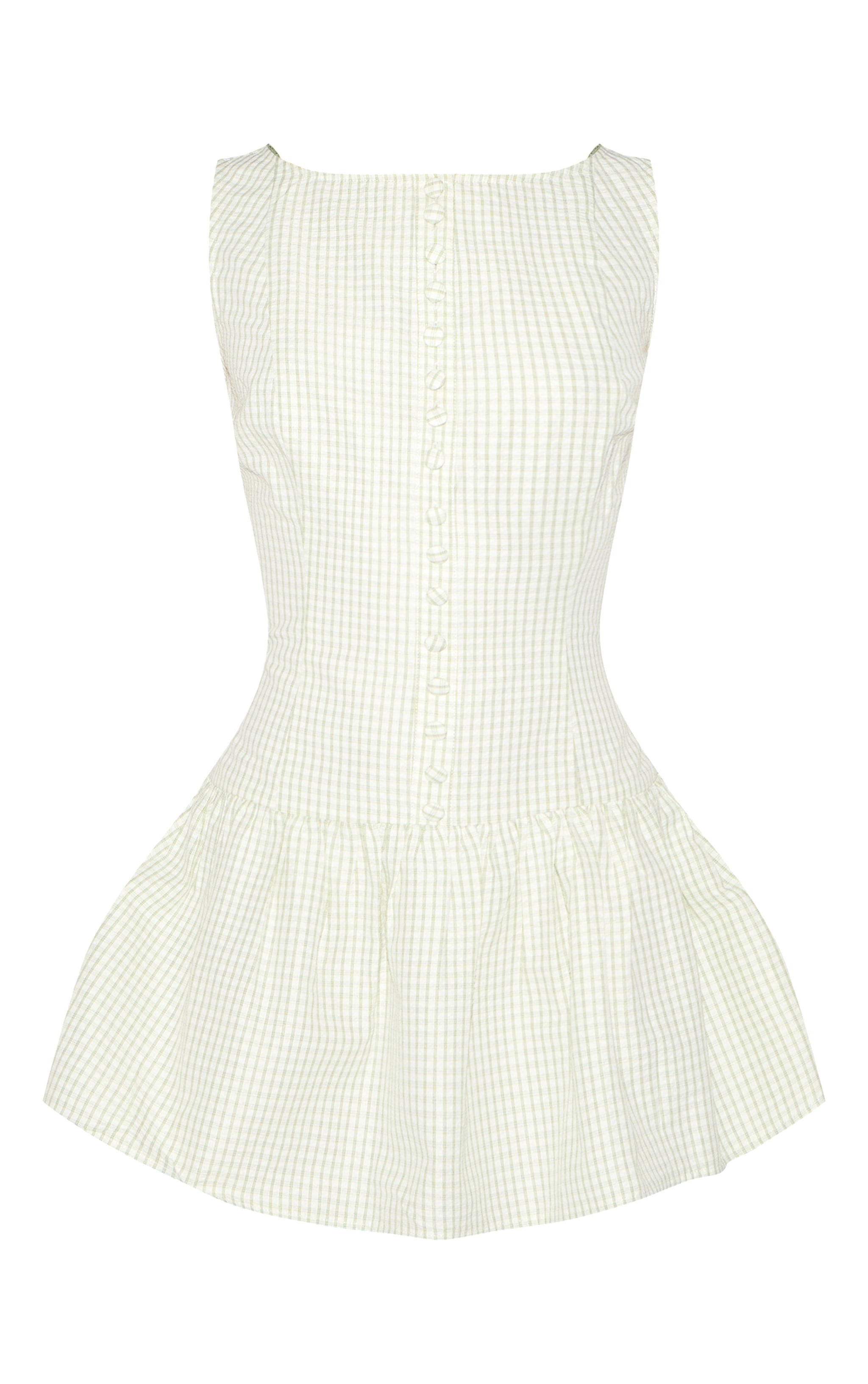 Sage Green Checked Scoop Back Button Down Shift Dress image 5