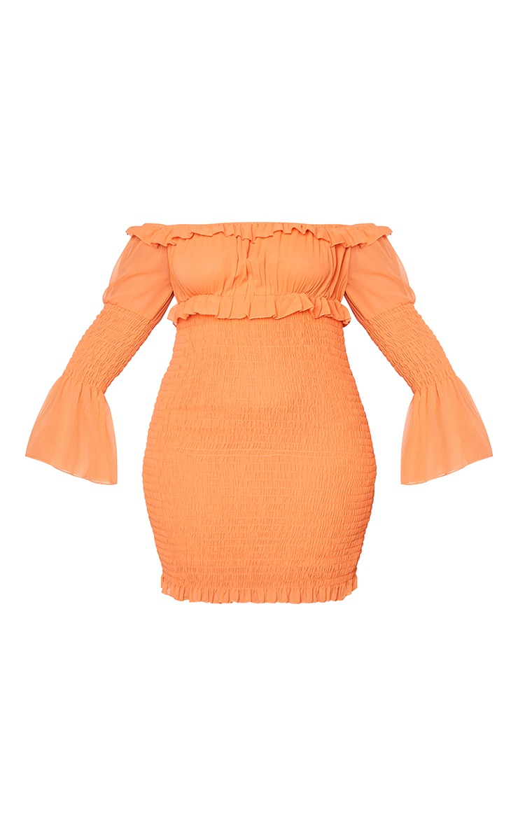 Plus Robe moulante en mousseline de soie orange vif effet froncé image 5