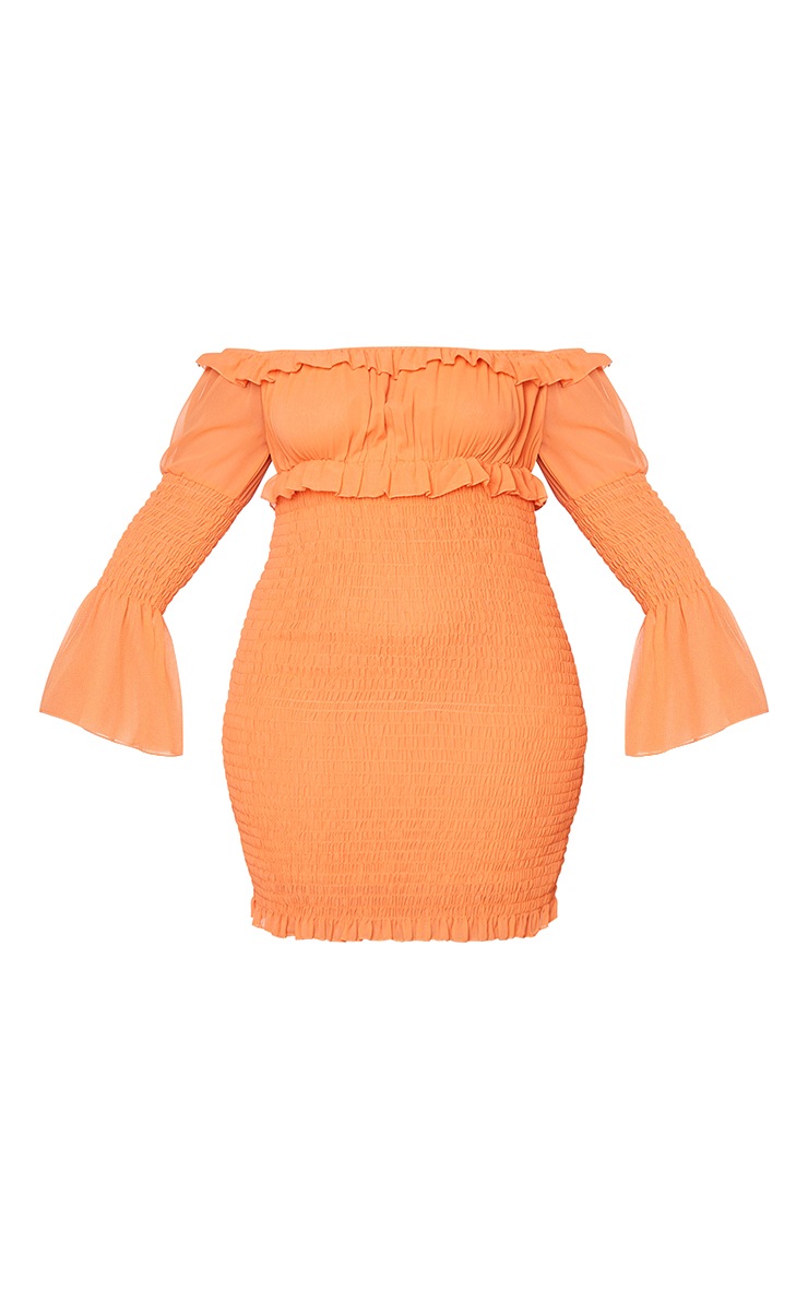 Plus Robe moulante en mousseline de soie orange vif effet froncé image 5