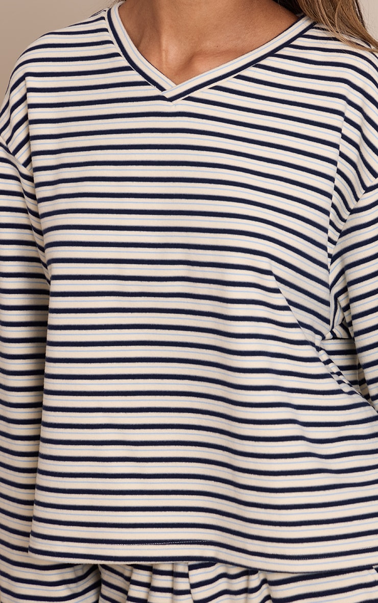 Petite Cream Stripe Soft Touch Cropped V Neck Top image 4