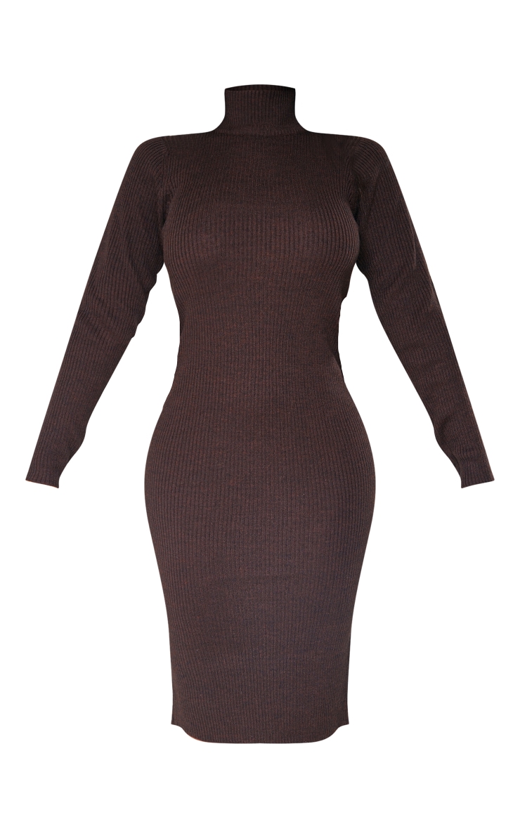 Petite Chocolate Roll Neck Side Split Midi Dress image 3