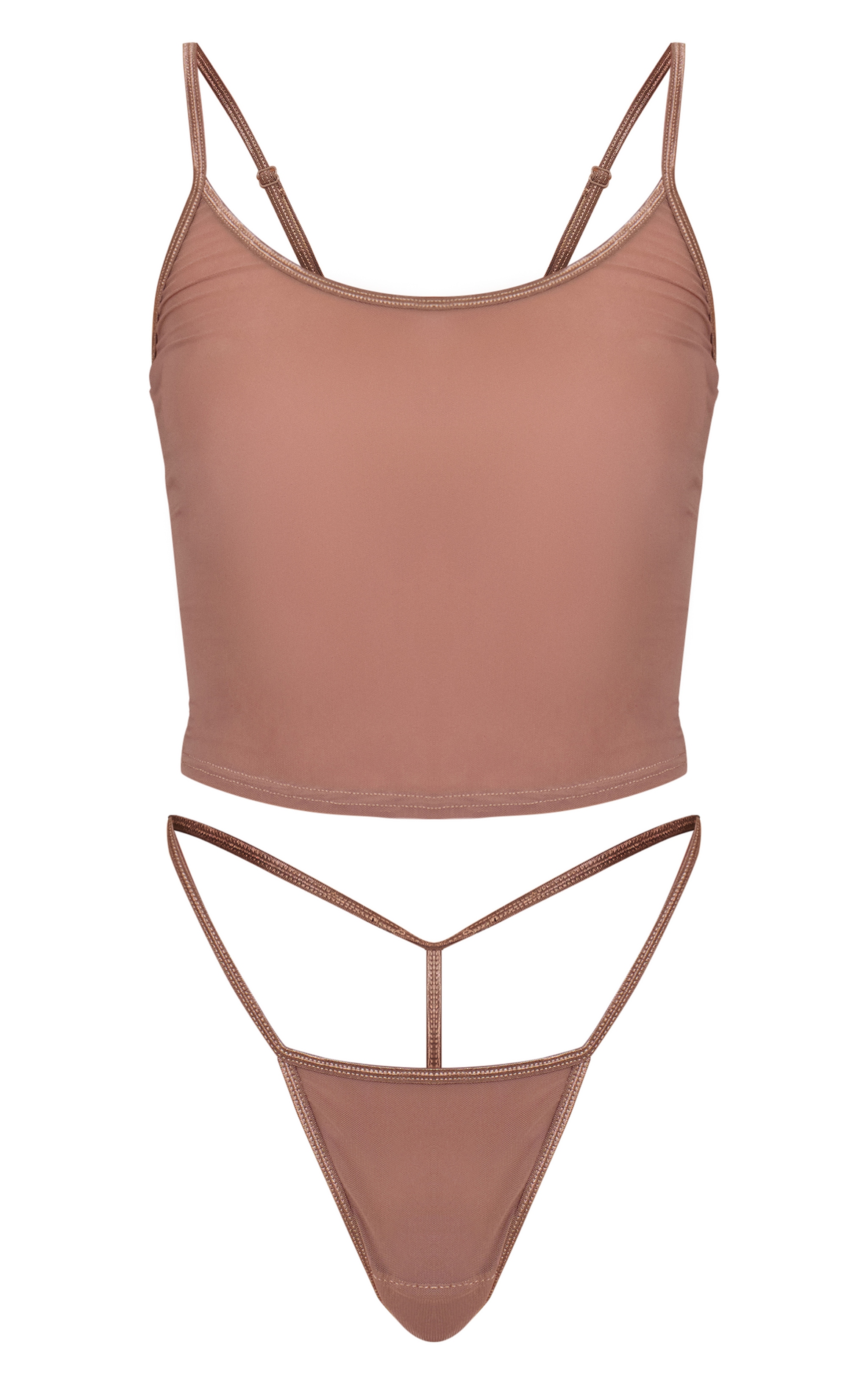Mesh Taupe Cami Top and Panties Set image 5