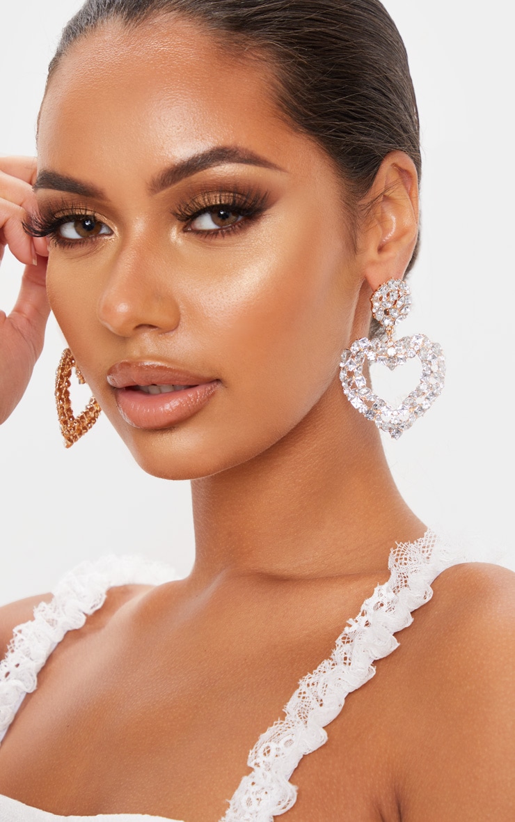 Gold Diamante Heart Drop Earring