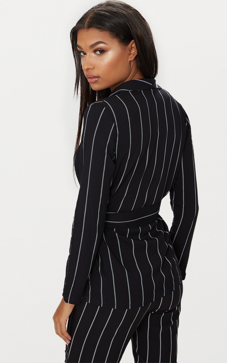 Black Pin Stripe Belted Blazer. Coats & Jackets PrettyLittleThing USA