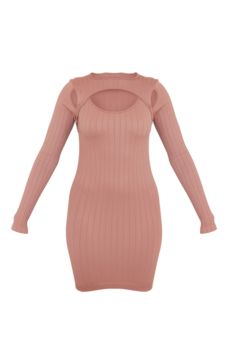  Clay Structured Contour Wide Rib Racer Neck Bodycon Dress image 5