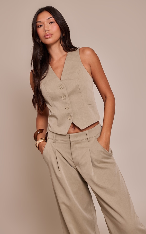 Grey Tailored Woven Button Detail Vest