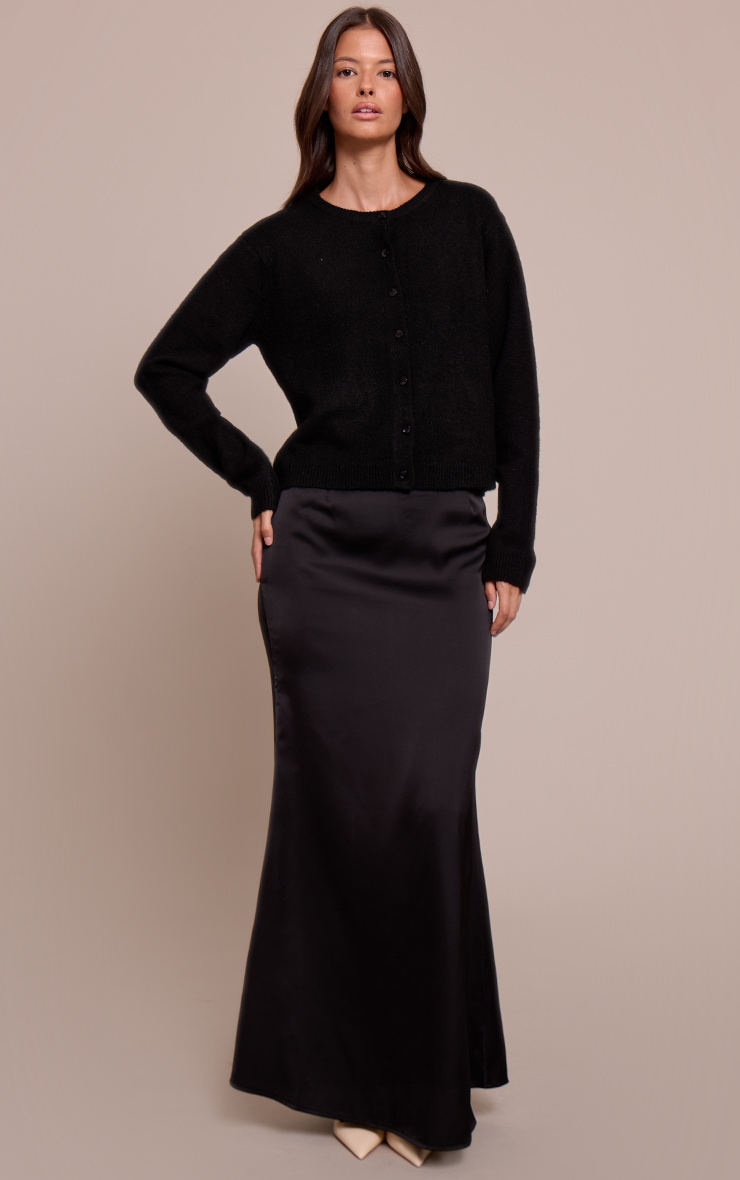 Black Round Neck Knit Cardigan image 3