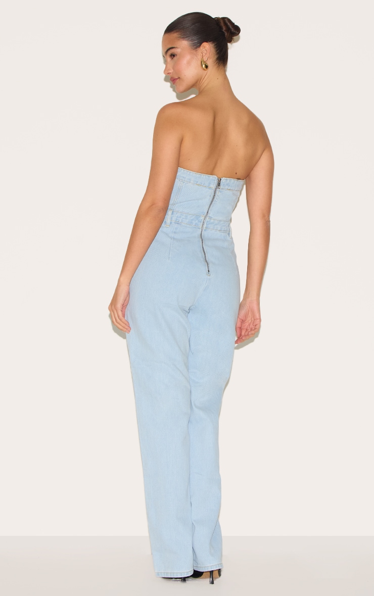 Light Blue Wash Bandeau Denim Jumpsuit image 2