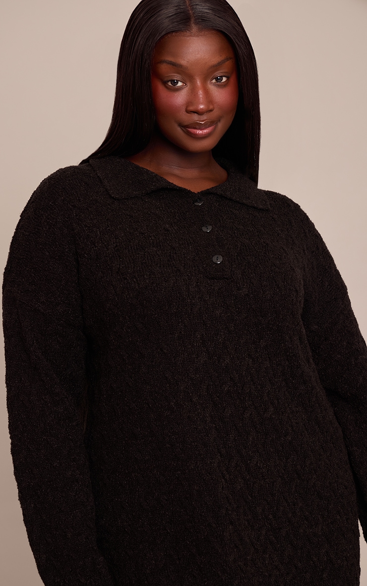 Plus Black Boucle Cable Knit Mini Shirt Dress image 4