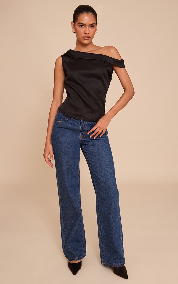 Black Asymmetric Fold Over Detail Top image 3