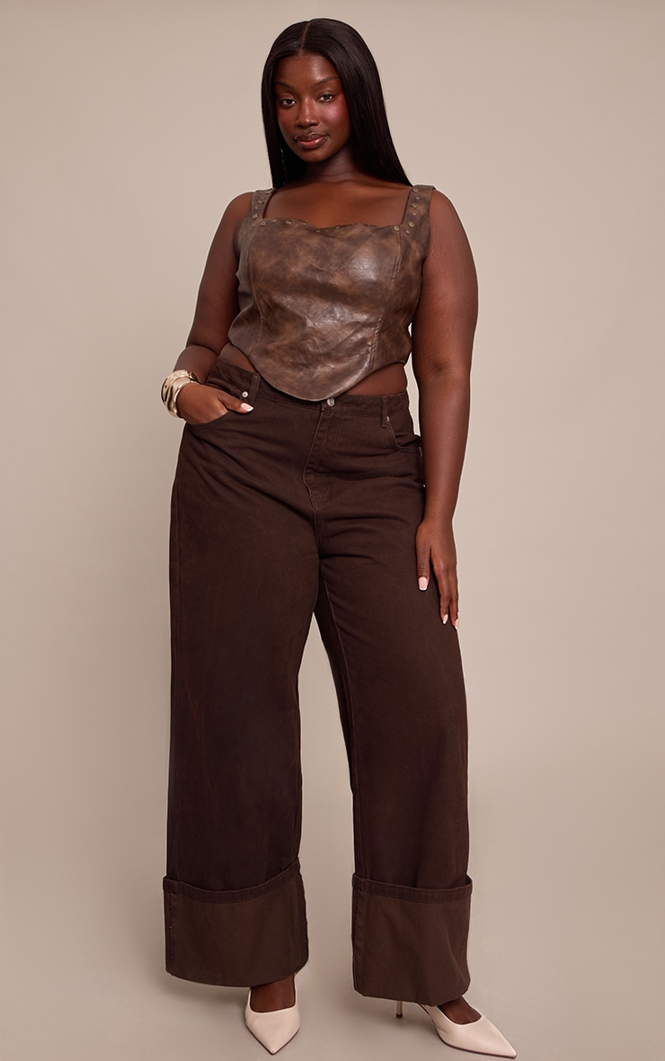 Plus Brown Faux Leather Studded Corset image 3