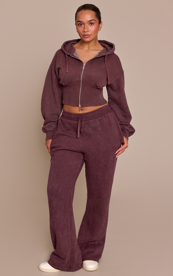 Shape Plum Washed Tie Front Straight Leg Joggers