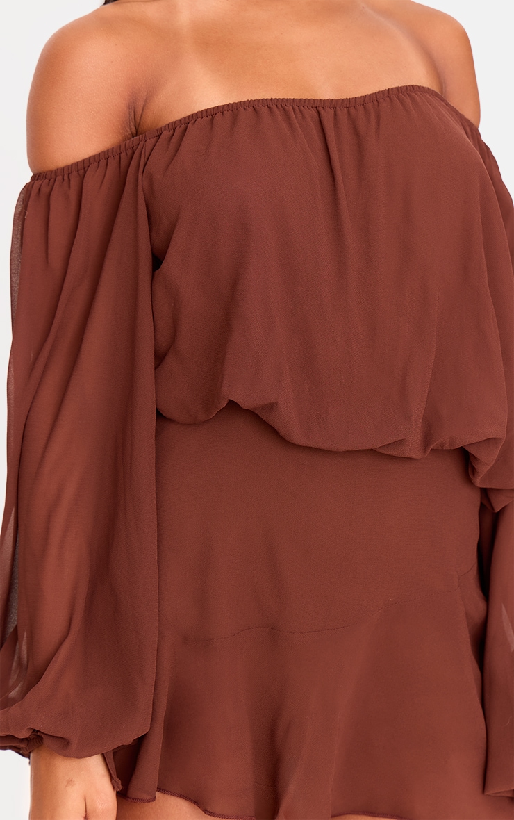 Chocolate Chiffon One Shoulder Floaty Detail Skort Playsuit image 4