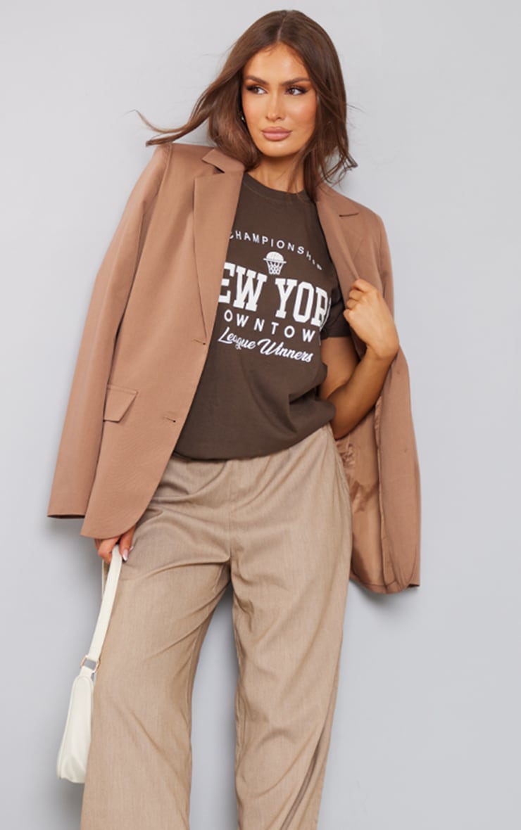 Chocolate New York Downtown Slogan Printed T Shirt image 1