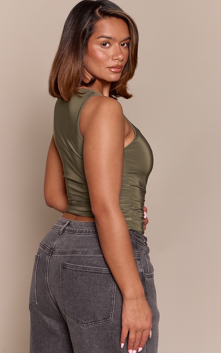 Shape Khaki Slinky Square Neck Top image 2
