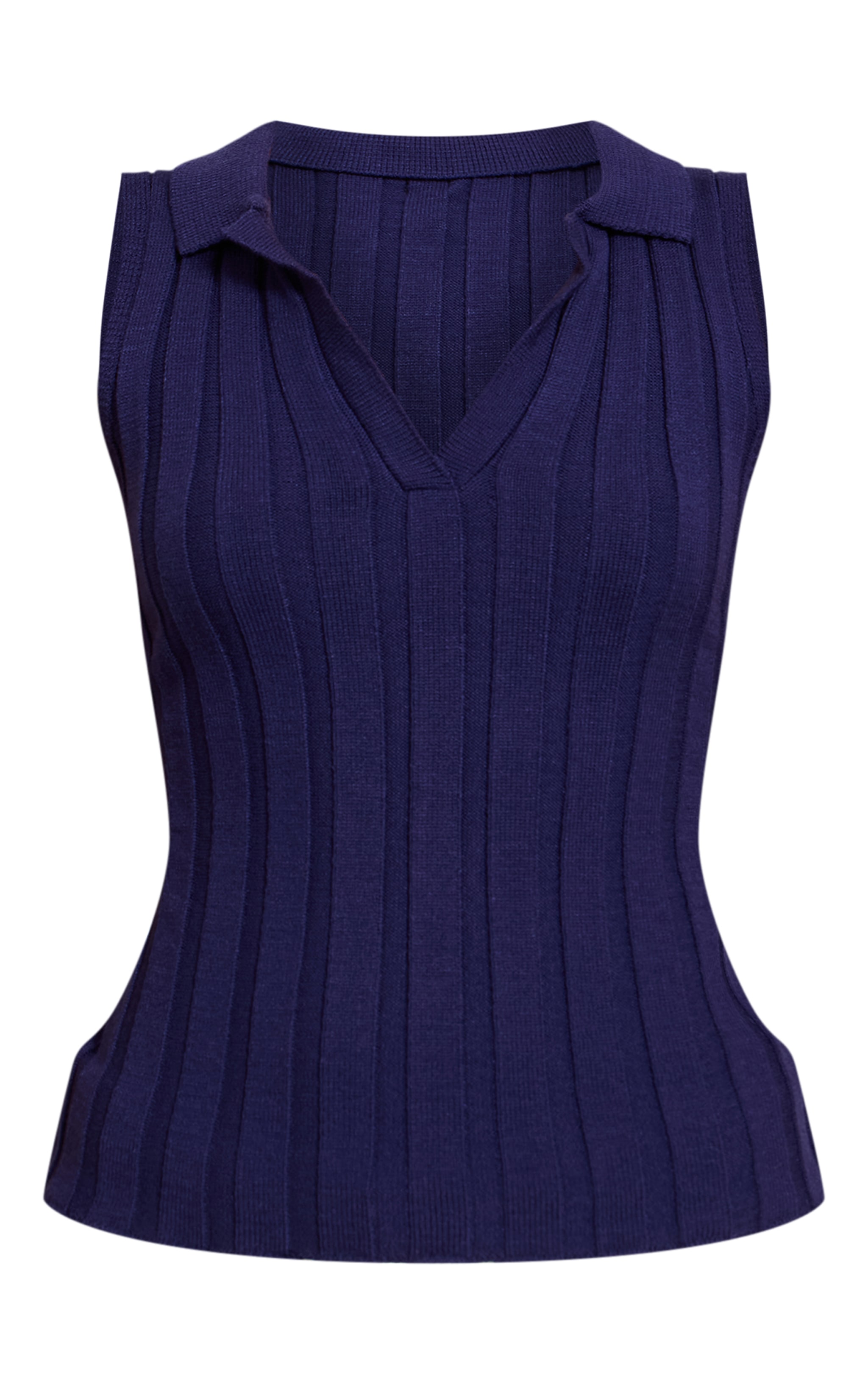 Navy Sleeveless Wide Rib Polo Top image 5