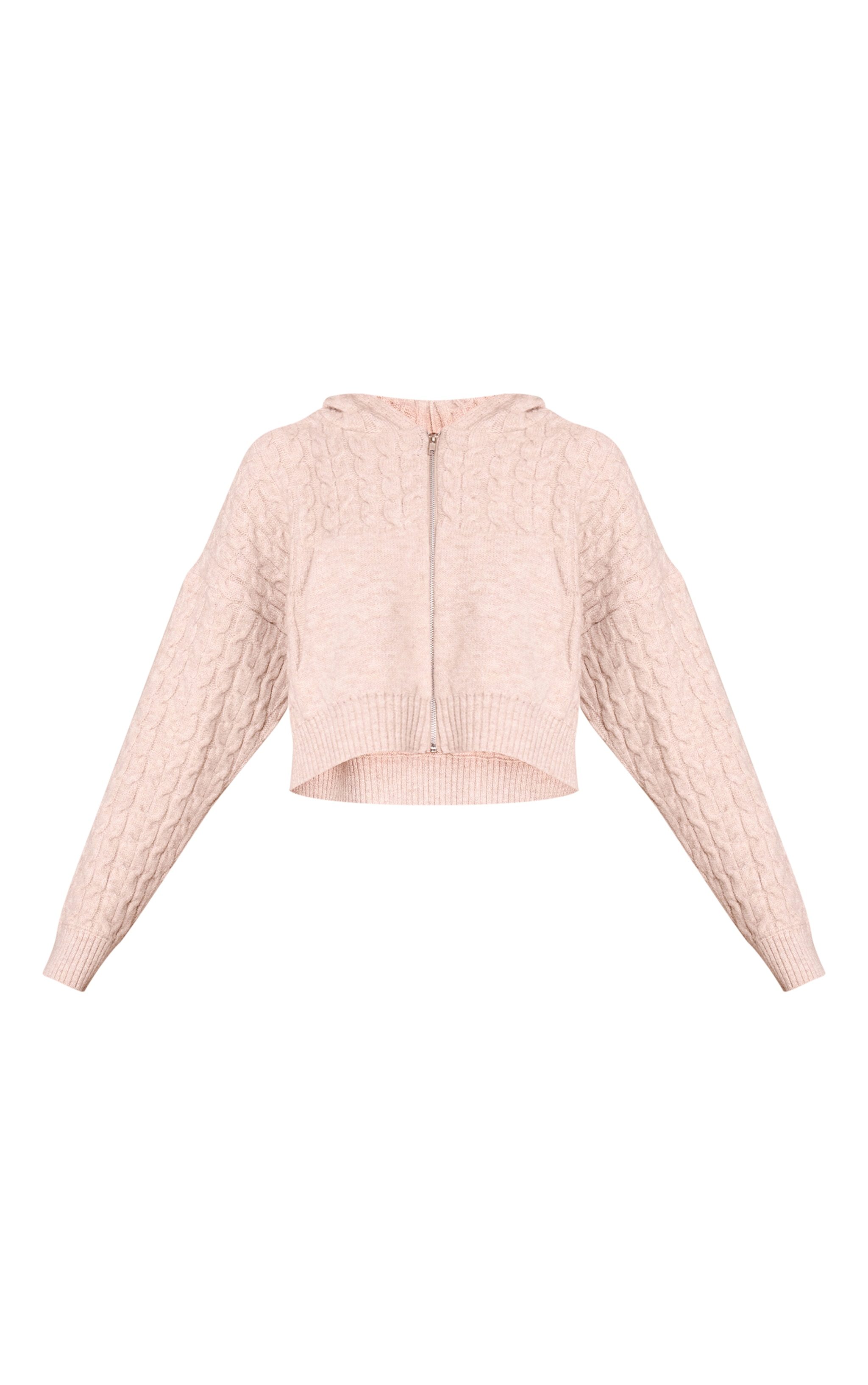 Oatmeal Cable Knit Cropped Hoodie  image 5