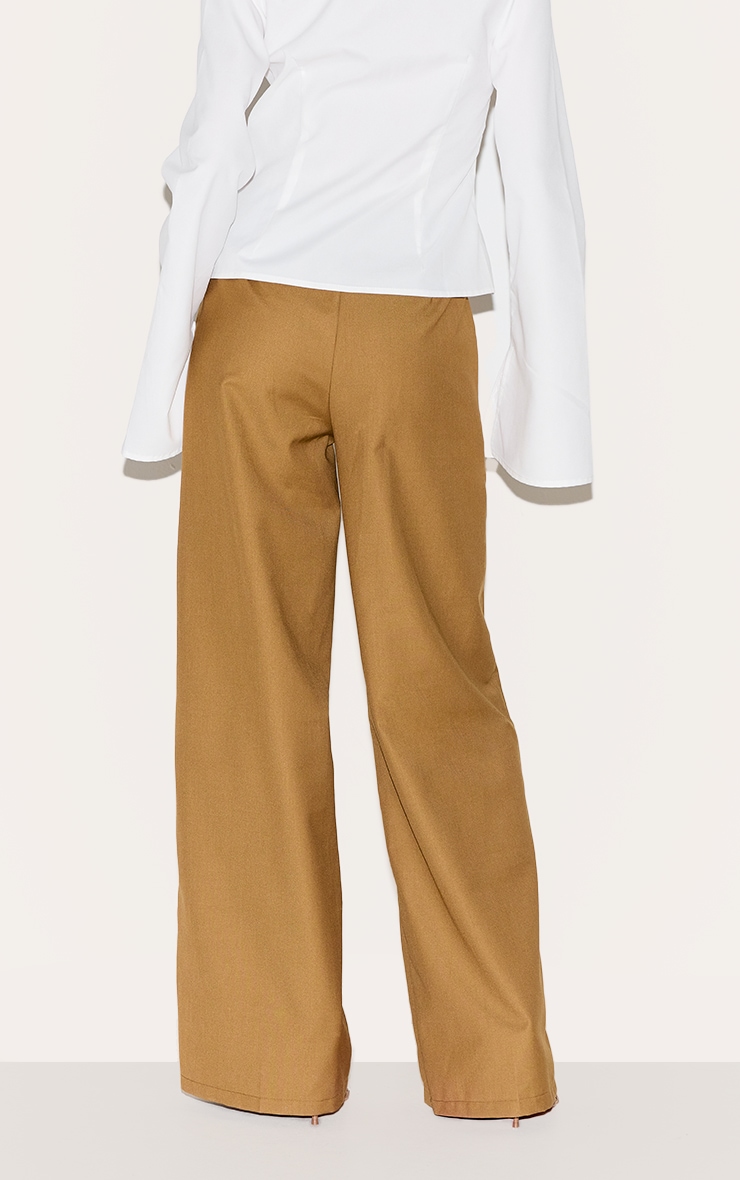 Olive Woven Low Rise Seam Detail Straight Leg Pants image 3