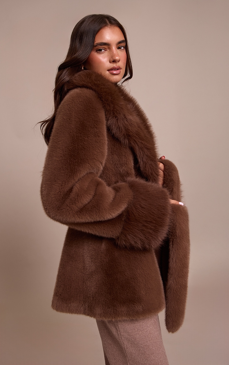 Chocolate Plush Faux Fur Self Tie Coat image 4