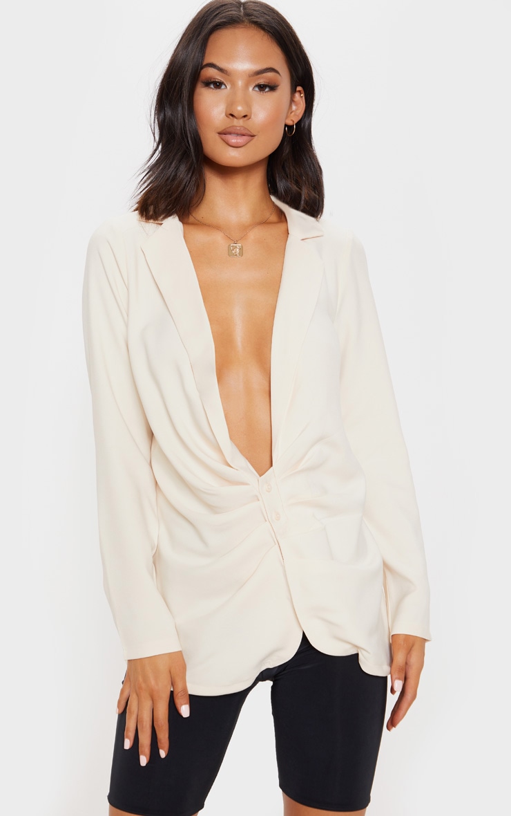 Champagne Ruched Side Plunge Shirt