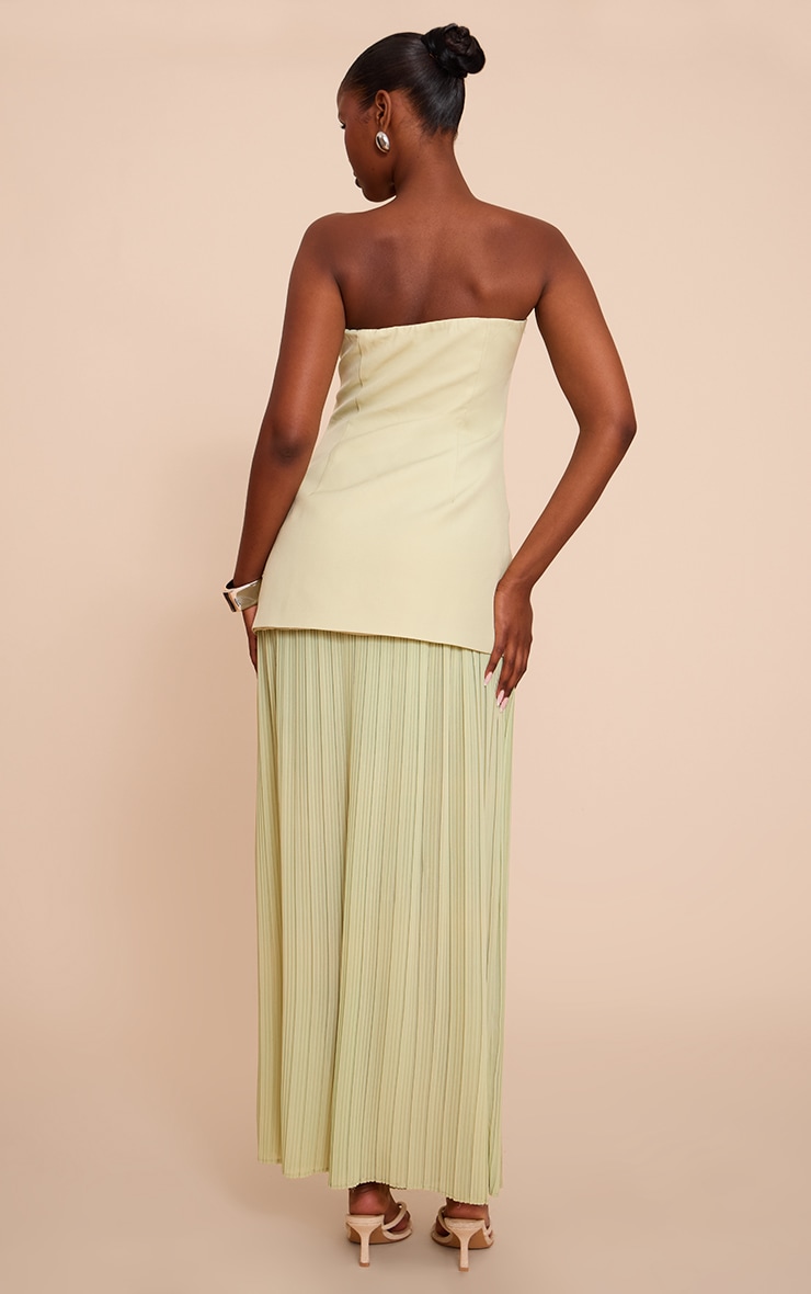 Sage Green Chiffon Pleated Skirt Panel Bandeau Maxi Dress image 2