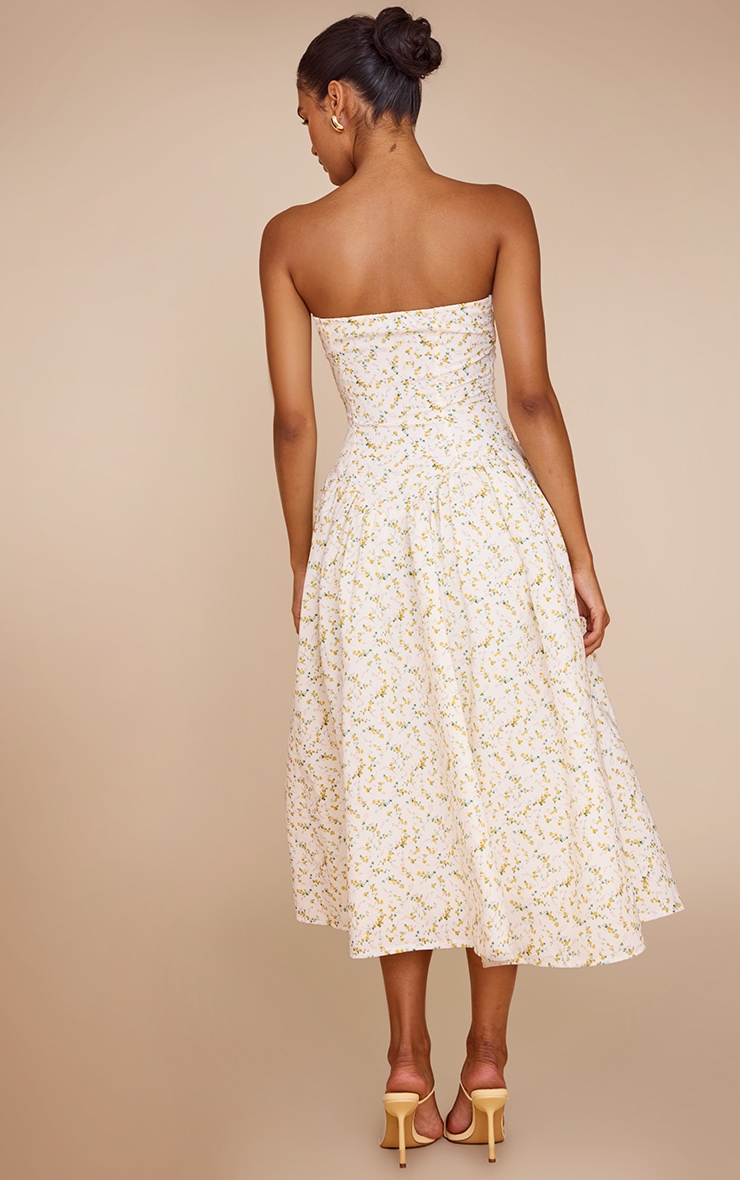 Yellow Ditsy Printed Bandeau Skater Midaxi Dress image 2