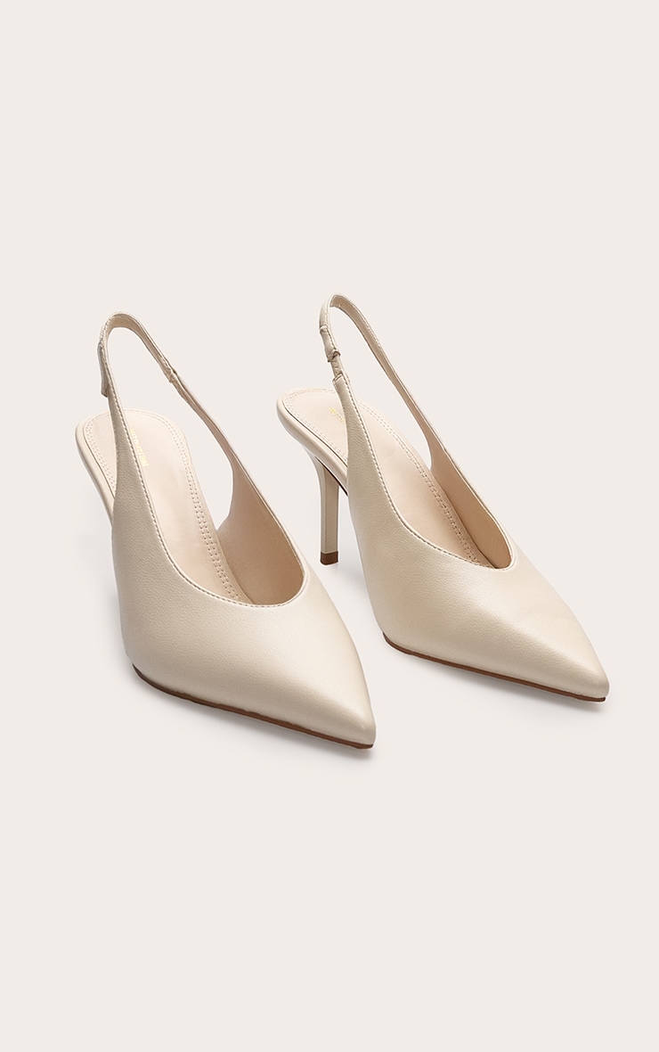 Almond PU Pointed Toe Slingback Heels image 3