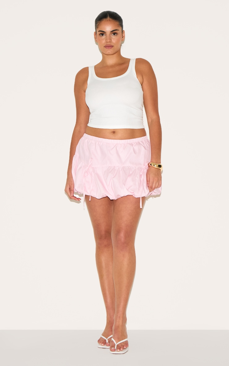 Plus Pale Rose Cotton Bow Detail Puffball Micro Mini Skirt image 2