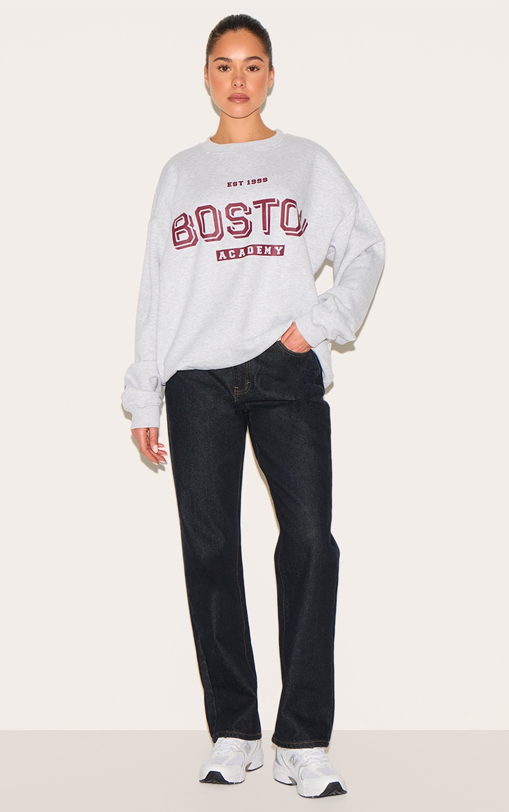 Ash Grey Oversized Boston Print Sweatshirt image 3