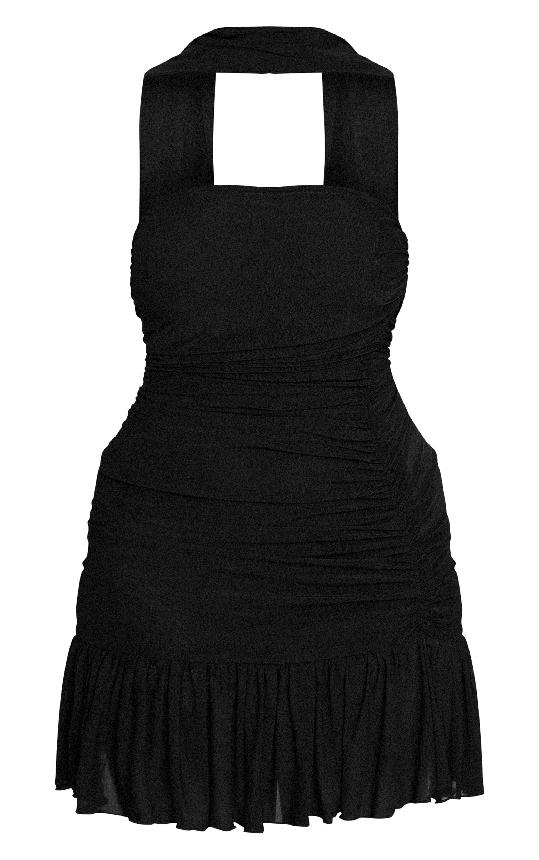 Shape Black Mesh Scarf Detail Frill Hem Bandeau Mini Dress image 5