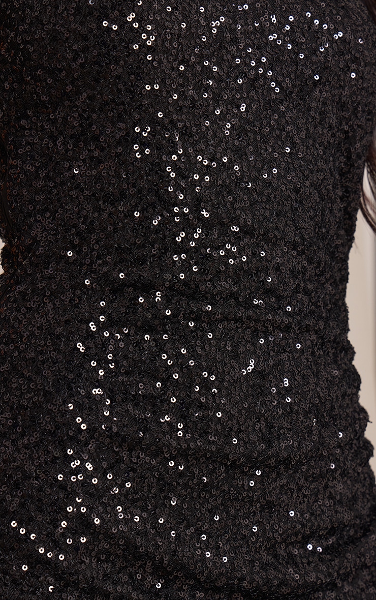 Black Sequin One Shoulder Ruched Mini Dress image 4