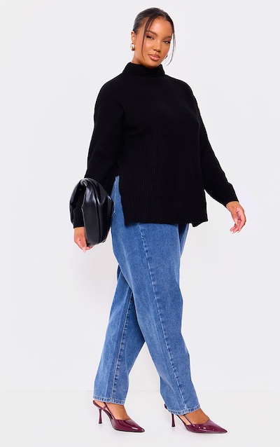 Plus Black High Neck Oversized Jumper
