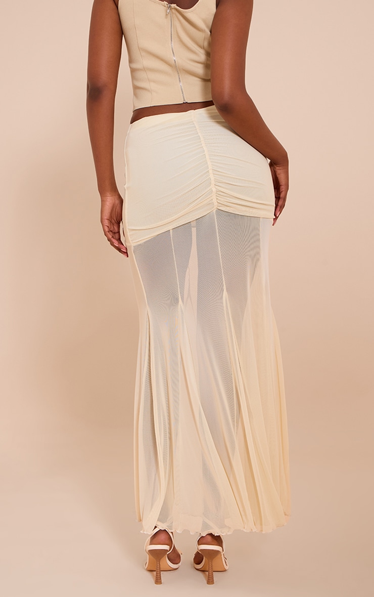 Cream Mesh Overlay Maxi Skirt image 3
