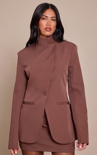 Chocolate Tailored Woven High Neck Blazer