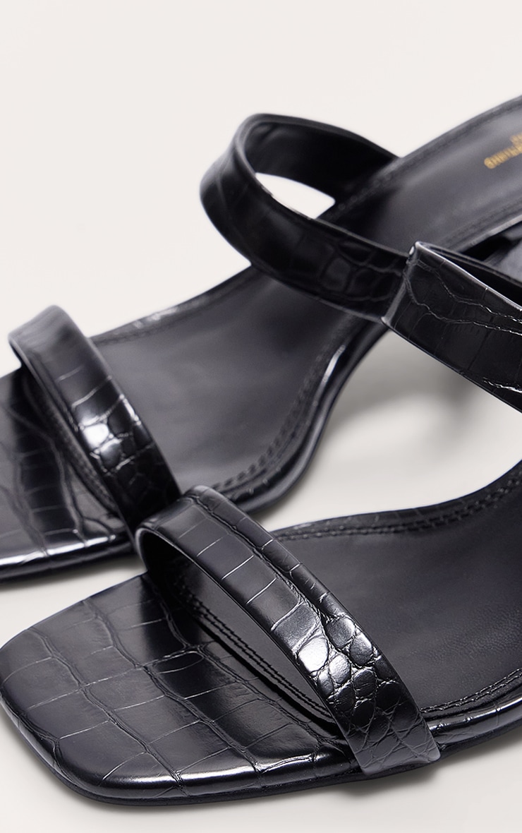 Black Croc Pu Wide Fit Square Toe Block Heeled Mules image 4