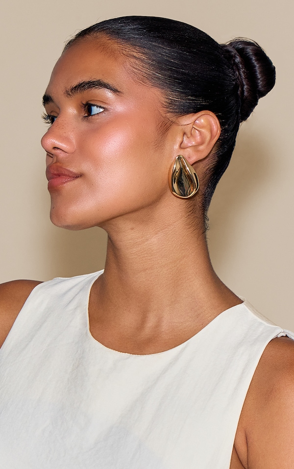Gold Sculpted Tear Drop Oversized Stud Earrings