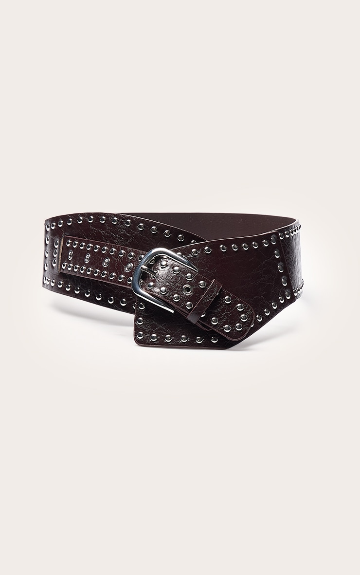 Chocolate Crinkle Layered Chunky Belt With Studded Detail image 2