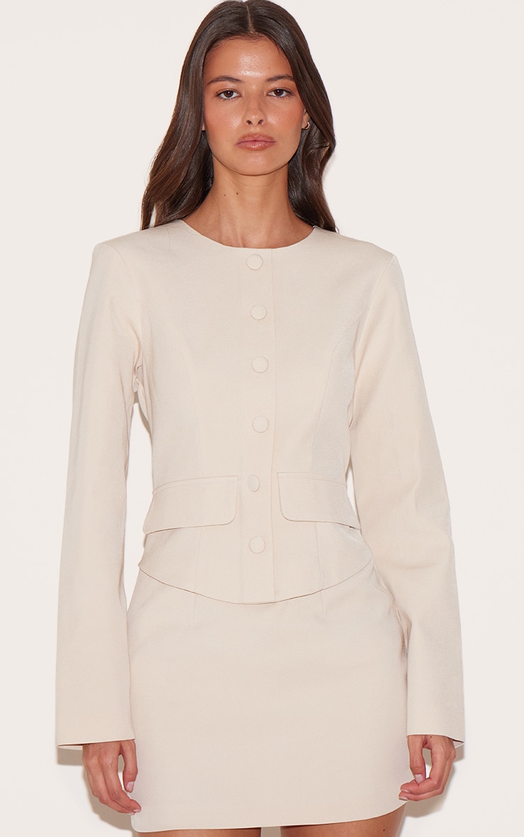 Almond Woven Tailored Button Detail Mini Dress image 4